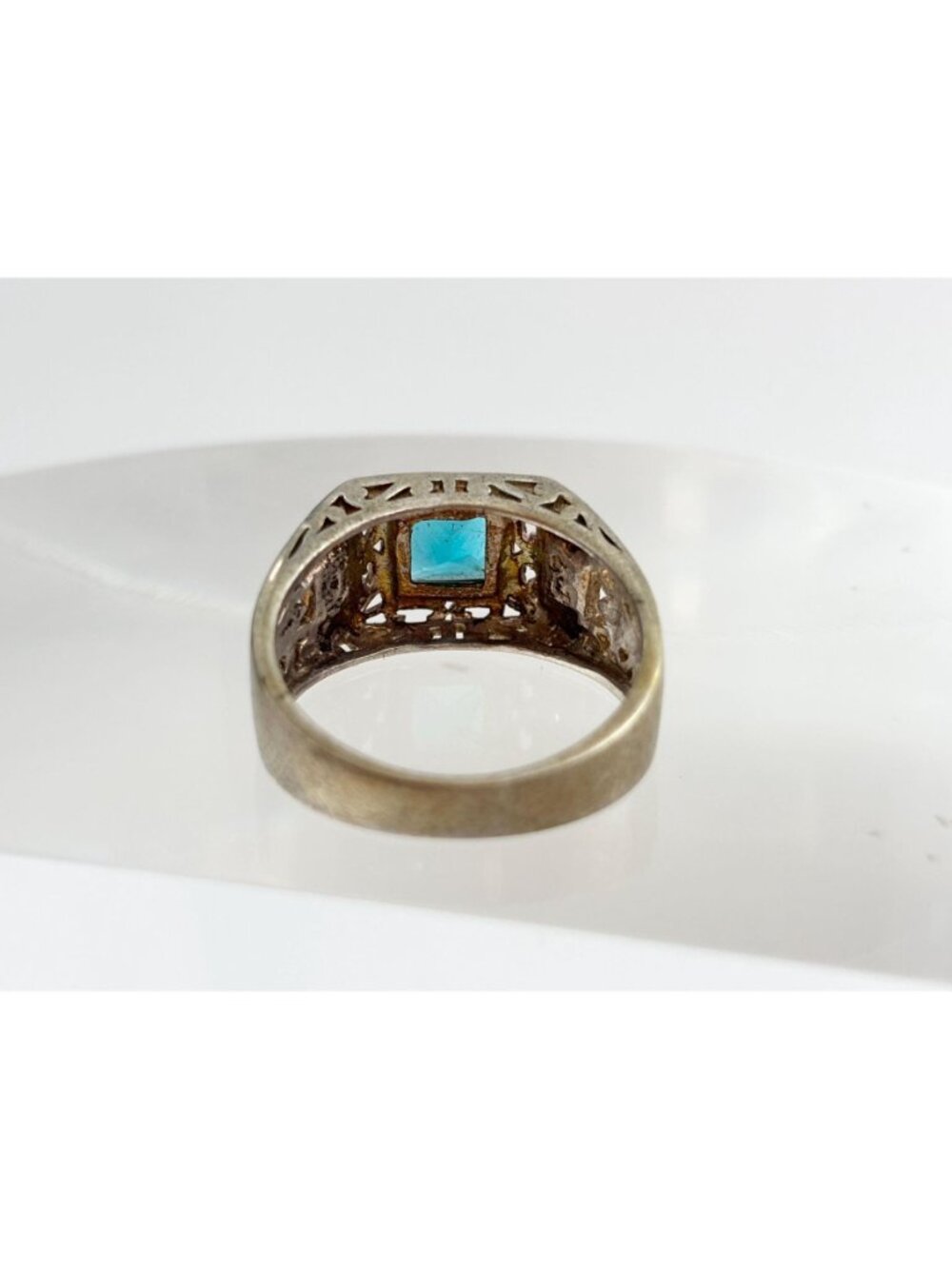 Blue Topaz Tapered Square Cut Cutout Sterling Silver 925 Vintage Ring - sz 9.5 - Picture 11 of 16